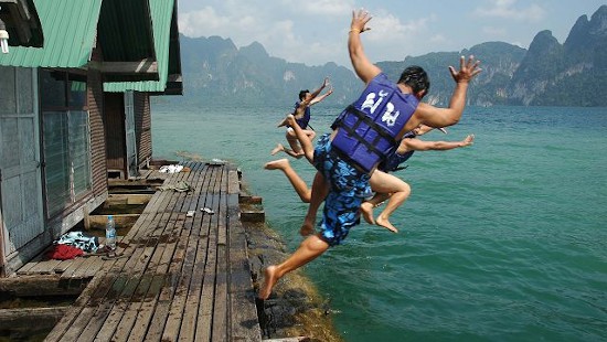 Jumping into the Lake on a Khao Sok Lake Tour